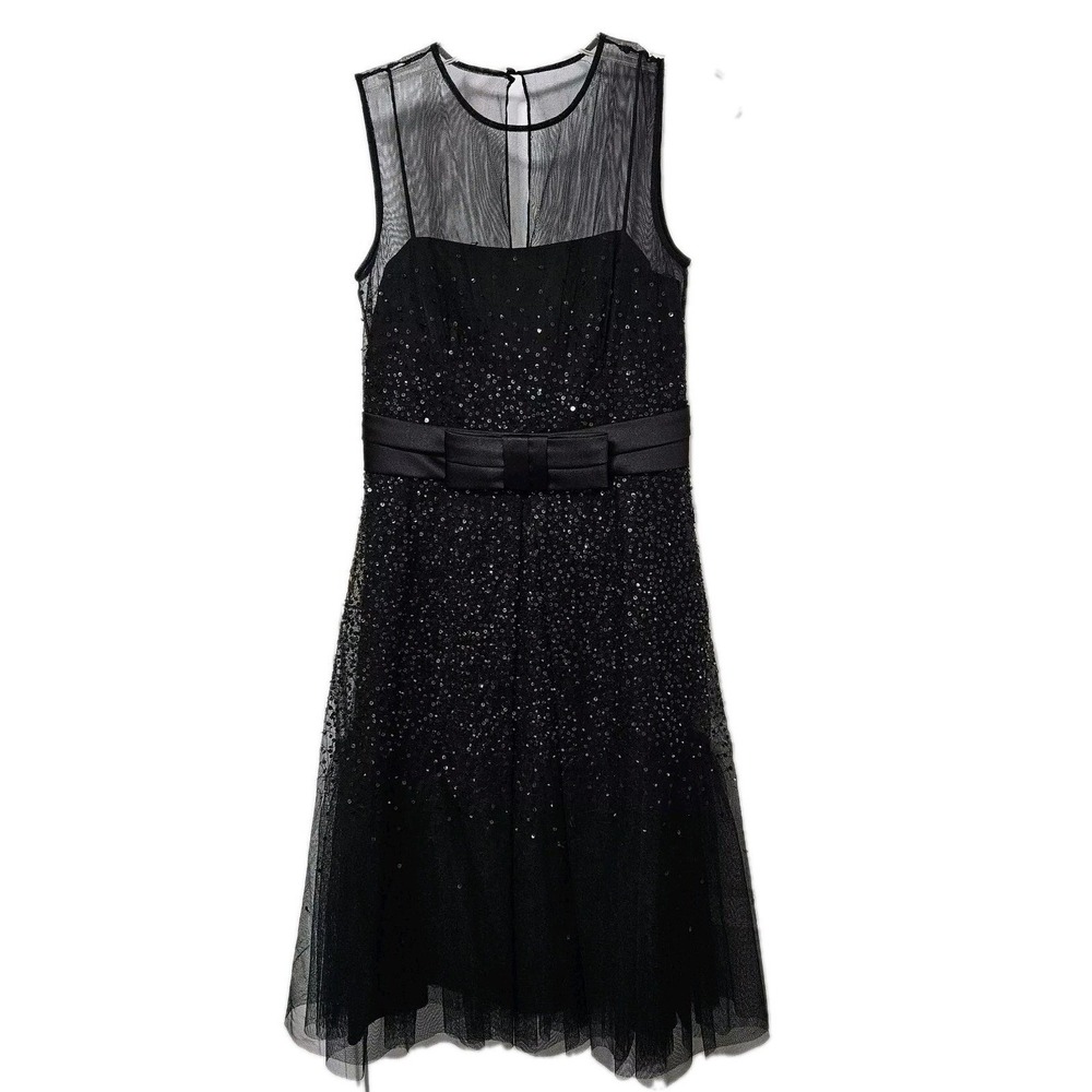 Ann Taylor Sequin Tulle Cocktail Dress Women 2 Black Bow Mesh Formal Wedding NWT
